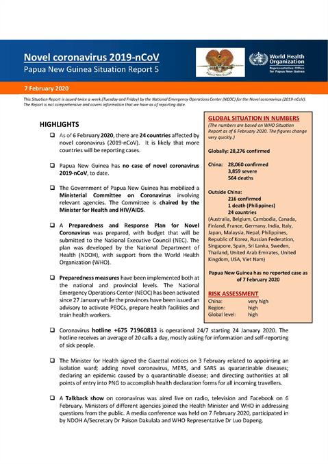 COVID-19 in Papua New Guinea Situation Report 05