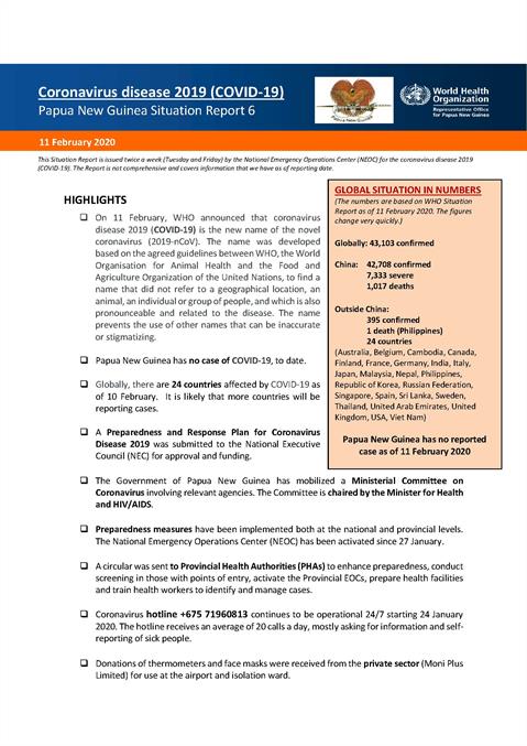 COVID-19 in Papua New Guinea Situation Report 06