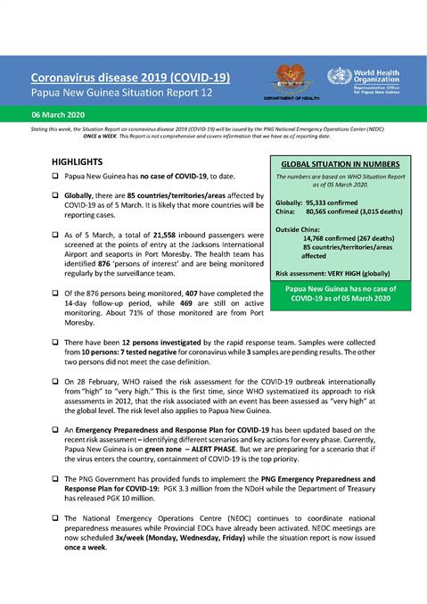 COVID-19 in Papua New Guinea Situation Report 12