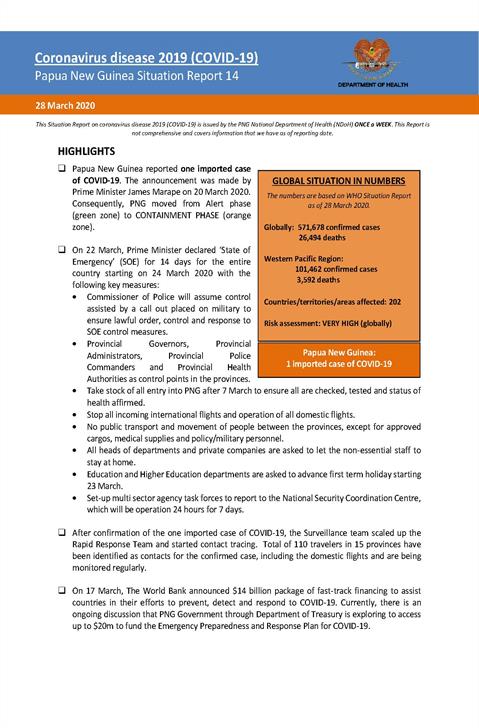 COVID-19 in Papua New Guinea Situation Report 14