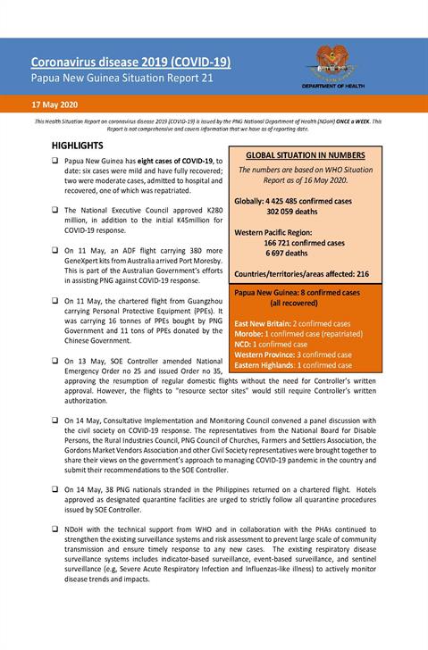 COVID-19 in Papua New Guinea Situation Report 21