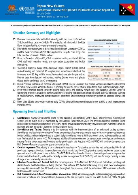 COVID-19 in Papua New Guinea Situation Report 30