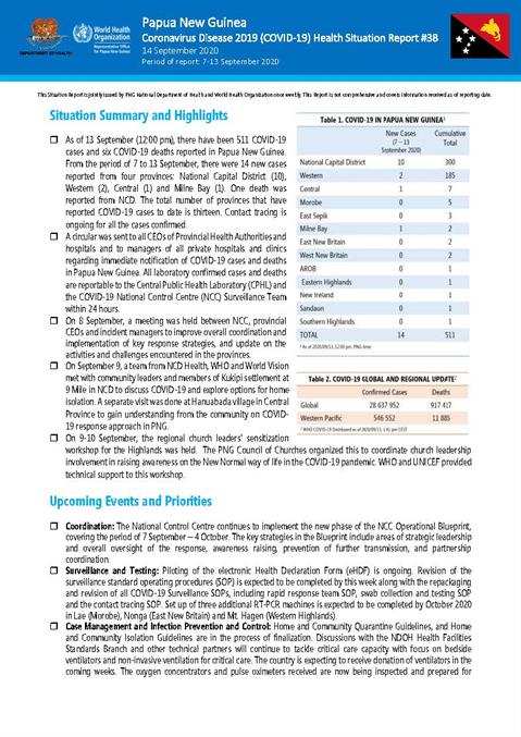 COVID-19 in Papua New Guinea Situation Report 38