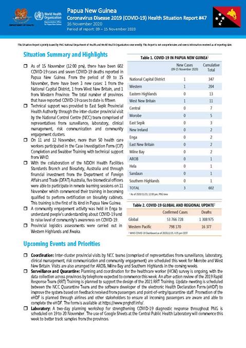 COVID-19 in Papua New Guinea Situation Report 47