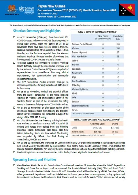 COVID-19 in Papua New Guinea Situation Report 48
