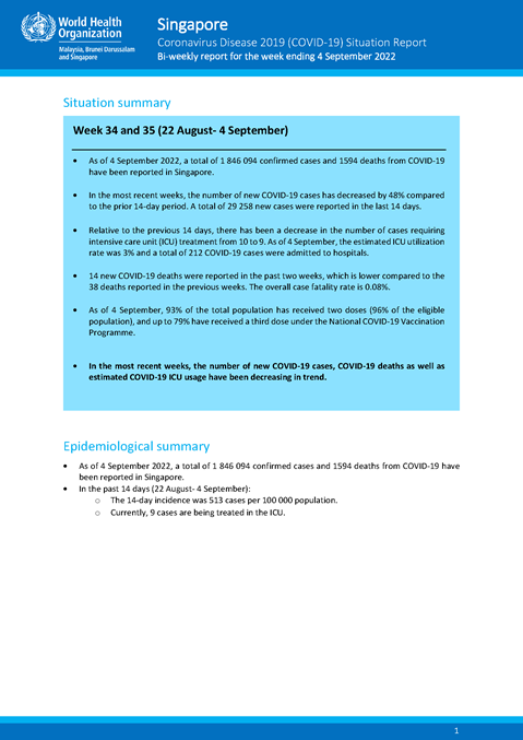 COVID-19 in Singapore Situation Report 63