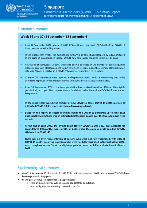COVID-19 in Singapore Situation Report 64