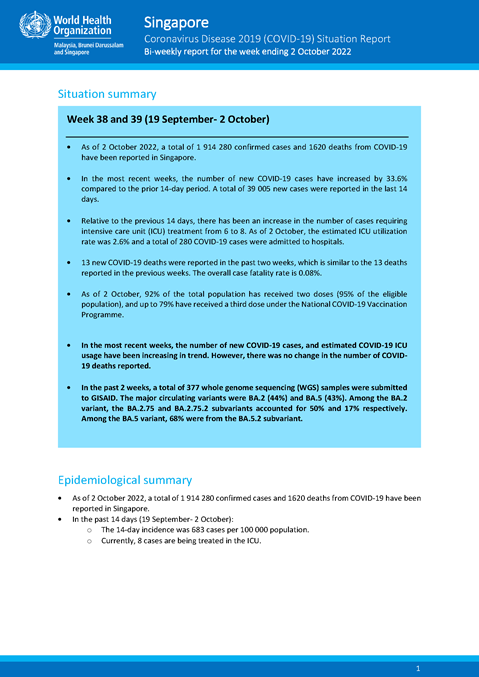 COVID-19 in Singapore Situation Report 65
