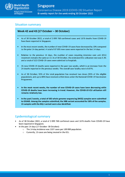 COVID-19 in Singapore Situation Report 67