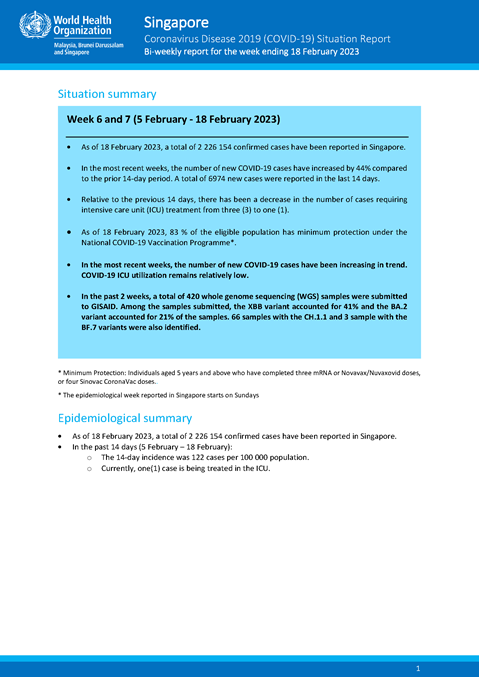 COVID-19 in Singapore Situation Report 75