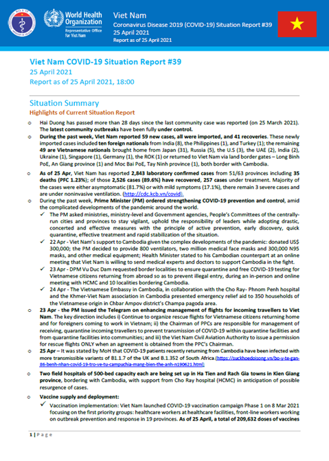 COVID-19 in Viet Nam Situation Report 39