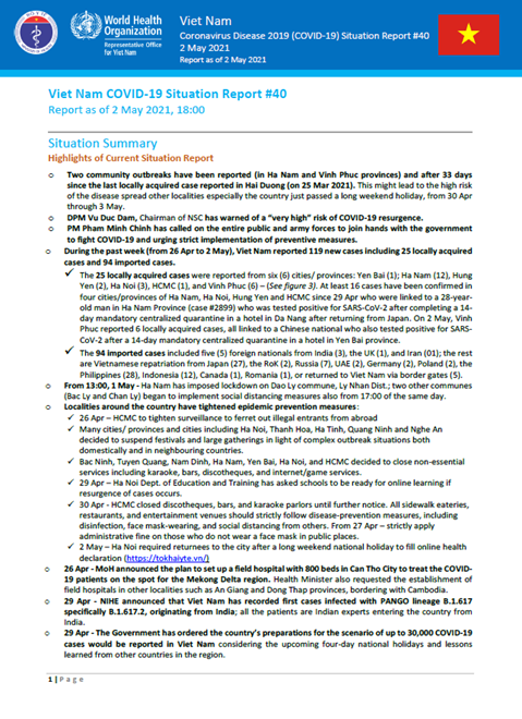 COVID-19 in Viet Nam Situation Report 40