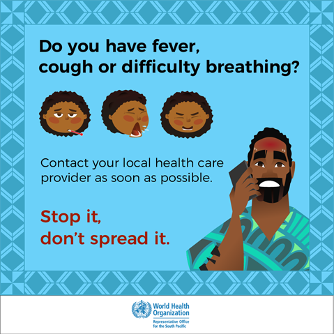 Do you have a fever, cough or difficulty breathing? Infographic visualising the recommended advice.