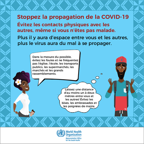 Stoppez la propagation de la COVID-19 Infographic visualising the recommended advice.