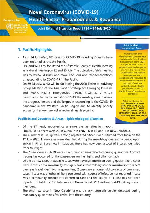 COVID-19 Joint external situation report for Pacific Islands #24