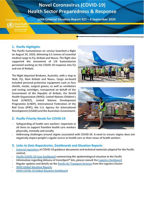 COVID-19 Joint external situation report for Pacific Islands #27