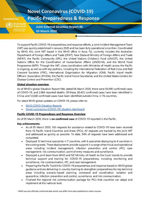 COVID-19 Joint external situation report for Pacific Islands #06
