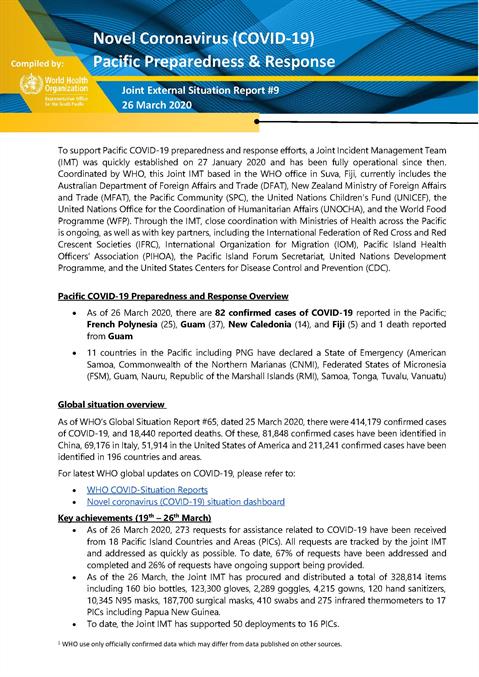COVID-19 Joint external situation report for Pacific Islands #09