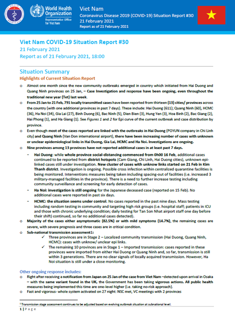 COVID-19 in Viet Nam Situation Report 30