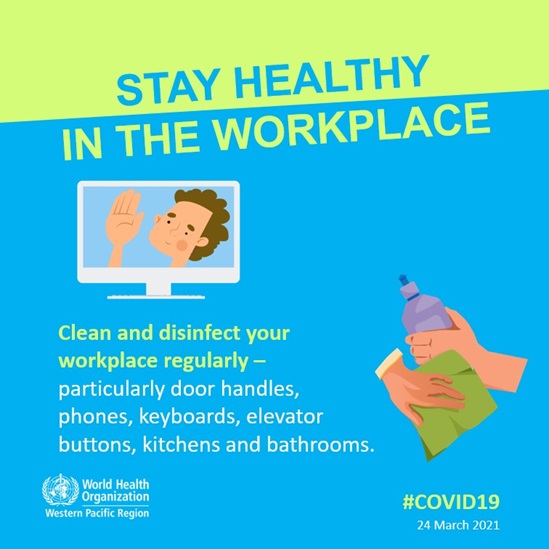 Graphic on staying healthy in the workplace during COVID-19