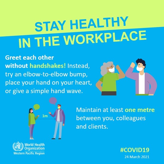 Graphic on staying healthy in the workplace during COVID-19