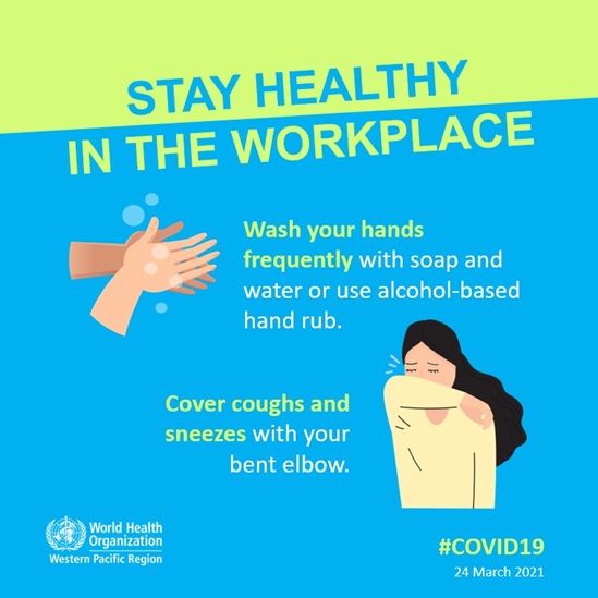 Graphic on staying healthy in the workplace during COVID-19