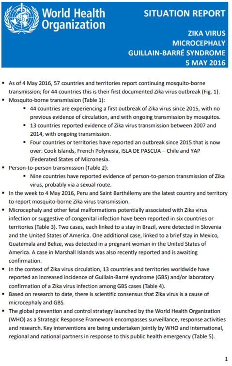 Zika situation report - 5 May 2016