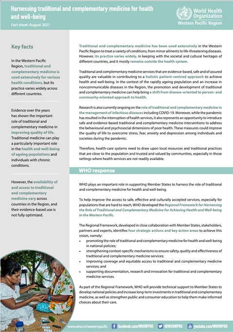 Harnessing traditional and complementary medicine for health 
and well-being